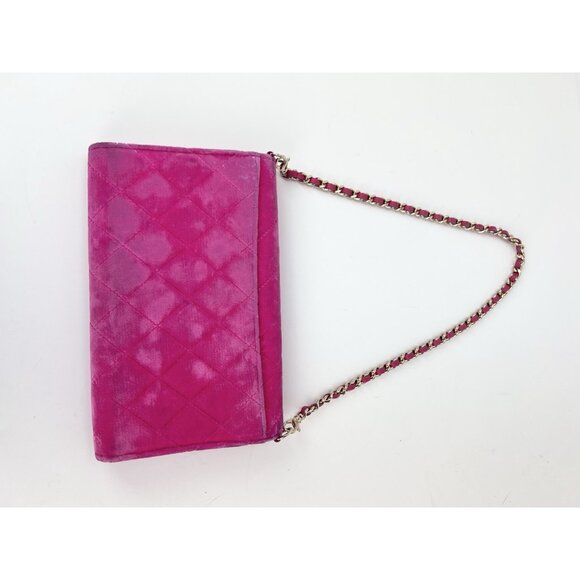 Chanel Velvet Quilted Timeless Fuchsia Wallet on a Chain Clutch Bag - Picture 4 of 16